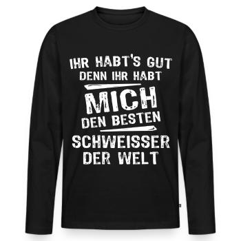 welder - Men's Premium Organic Long Sleeve Shirt - black - Front - Nico (187cm)