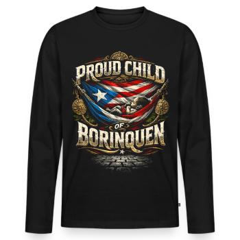 Enfant Boricua fier de Borinquen de Porto Rico - T-shirt manches longues Premium bio Homme - noir - Devant - Nico (187cm)