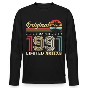 Cadeau du 40e anniversaire Mari Femme Mars 1991 - T-shirt manches longues Premium bio Homme - noir - Devant - Nico (187cm)