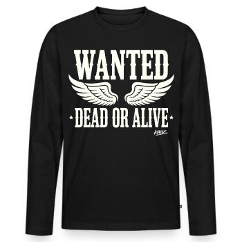 Recherché mort ou vivant avec des ailes - T-shirt manches longues Premium bio Homme - noir - Devant - Nico (187cm)