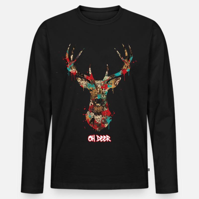 Hirsch Graffiti - Männer Premium Bio Langarmshirt - Schwarz