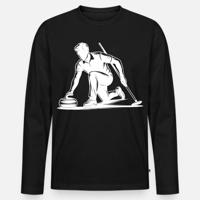 Curling Mann Sportler Action Silhouette - Männer Premium Bio Langarmshirt - Schwarz