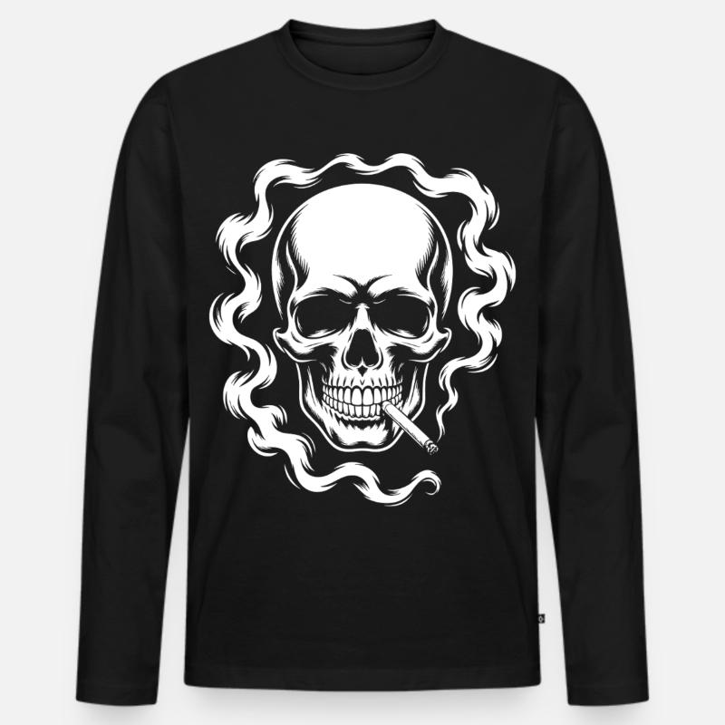 Smoking Skull Design - Männer Premium Bio Langarmshirt - Schwarz