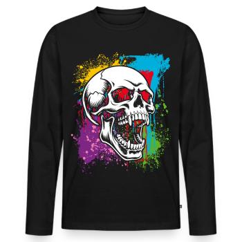 Skull on colorful spots - Men's Premium Organic Long Sleeve Shirt - black - Front - Nico (187cm)