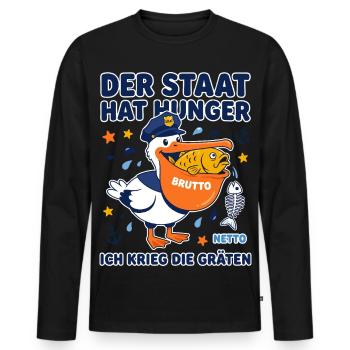 Der Staat Hat Hunger Pelikan - Männer Premium Bio Langarmshirt - Schwarz - Vorne - Nico (187cm)