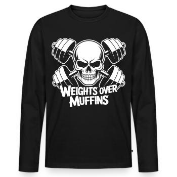 Weights over muffins skull - Men's Premium Organic Long Sleeve Shirt - black - Front - Nico (187cm)