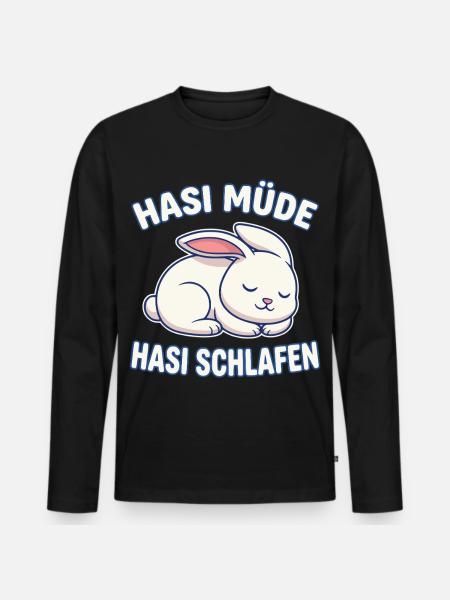 Hasi Müde Hasi Schlafen Hase  - Männer Premium Bio Langarmshirt - Schwarz