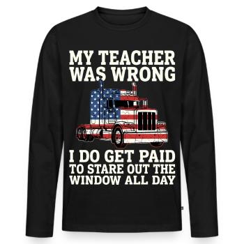 Trucker Patriotic US Semi Truck Driver - Men's Premium Organic Long Sleeve Shirt - black - Front - Nico (187cm)