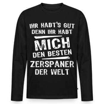 Zerspaner - Männer Premium Bio Langarmshirt - Schwarz - Vorne - Nico (187cm)