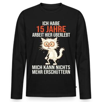 15 Year Company Anniversary Service Anniversary Work - Men's Premium Organic Long Sleeve Shirt - black - Front - Nico (187cm)