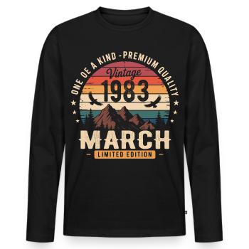 March 1983 43rd Anniversary Gift March 1983 - Men's Premium Organic Long Sleeve Shirt - black - Front - Nico (187cm)