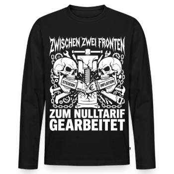 Entre deux fronts : impôts, inflation, coups de poing - T-shirt manches longues Premium bio Homme - noir - Devant - Nico (187cm)
