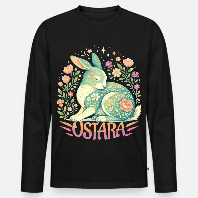 Ostara siunaa hyvää pääsiäistä Ostara Rabbit - Premium luomulaatuinen miesten pitkähihainen paita - musta