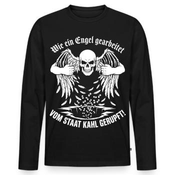 Wie Ein Engel Gearbeitet Vom Staat Kahl Gerupft - Männer Premium Bio Langarmshirt - Schwarz - Vorne - Nico (187cm)