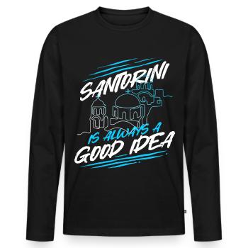 Santorini Is Always A Good Idea - Männer Premium Bio Langarmshirt - Schwarz - Vorne - Nico (187cm)