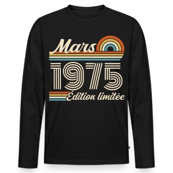 51e Cadeau d’anniversaire - Né en mars 1975 - T-shirt manches longues Premium bio Homme - noir - Devant - Nico (187cm)
