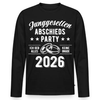 Enterrement de vie de garçon 2026 | Entrez votre nom - T-shirt manches longues Premium bio Homme - noir - Devant - Nico (187cm)