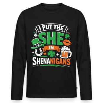 I put the She in Shenanigans | St. Patrick's Day - Männer Premium Bio Langarmshirt - Schwarz - Vorne - Nico (187cm)