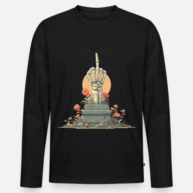 Skelett-Hand Stele mit Blumen - Männer Premium Bio Langarmshirt - Schwarz