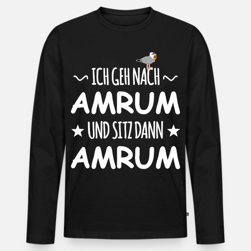 Amrum mit Schnaps Möwe - Männer Premium Bio Langarmshirt - Schwarz