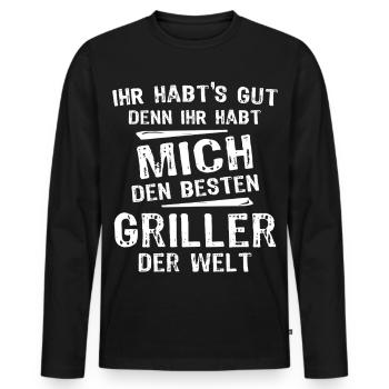 Griller - T-shirt manches longues Premium bio Homme - noir - Devant - Nico (187cm)