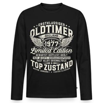 Cadeau d’anniversaire vintage 1977 - T-shirt manches longues Premium bio Homme - noir - Devant - Nico (187cm)