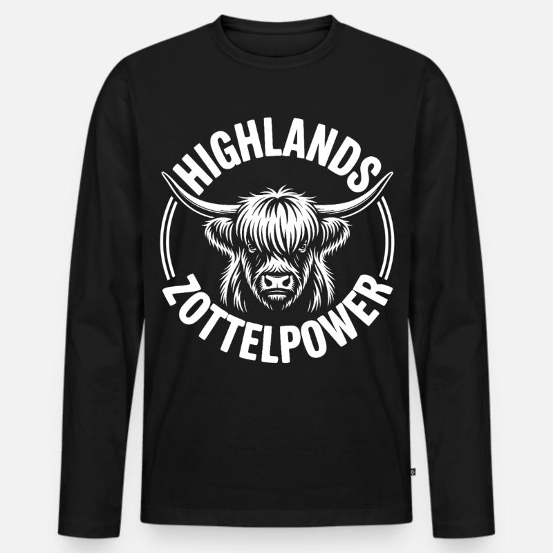 Highland Kuh Logo - Männer Premium Bio Langarmshirt - Schwarz