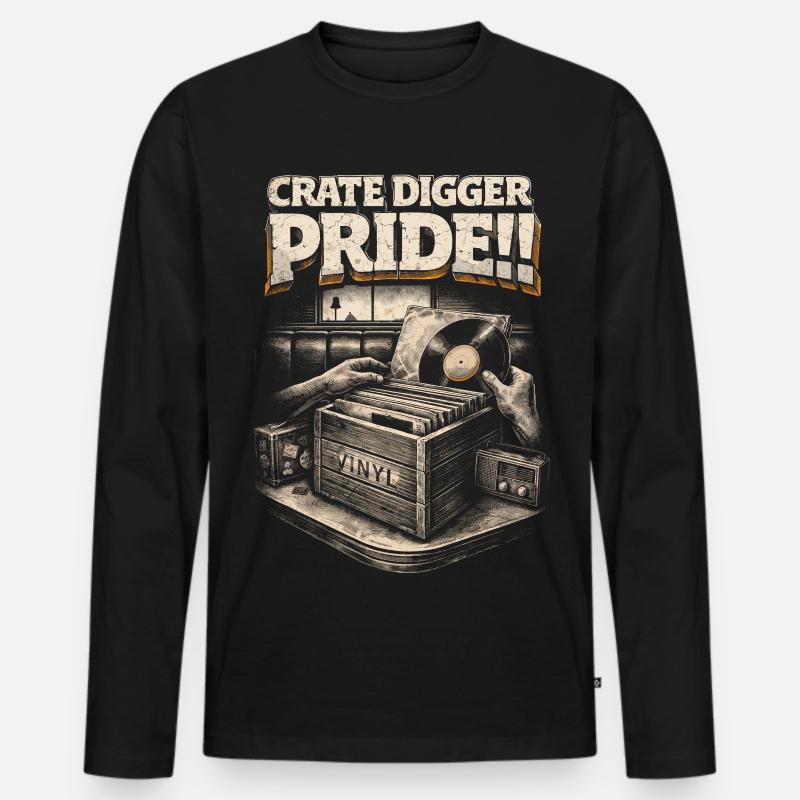 Vinyl Sammler Schallplatten Crate Digger Pride - Männer Premium Bio Langarmshirt - Schwarz