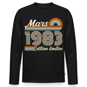 43e Cadeau d’anniversaire - Né en mars 1983 - T-shirt manches longues Premium bio Homme - noir - Devant - Nico (187cm)