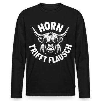 Highlands Horn trifft Flausch - Männer Premium Bio Langarmshirt - Schwarz - Vorne - Nico (187cm)