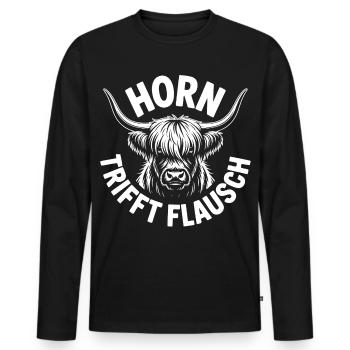 Highlands Horn trifft Flausch - Männer Premium Bio Langarmshirt - Schwarz - Vorne - Nico (187cm)