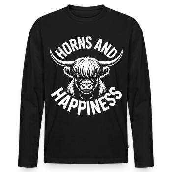 Vache des Highlands / Bœuf des Highlands – J’adore les Highlands - T-shirt manches longues Premium bio Homme - noir - Devant - Nico (187cm)