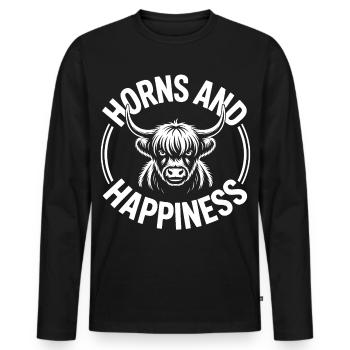 Vache des Highlands / Bœuf des Highlands – J’adore les Highlands - T-shirt manches longues Premium bio Homme - noir - Devant - Nico (187cm)