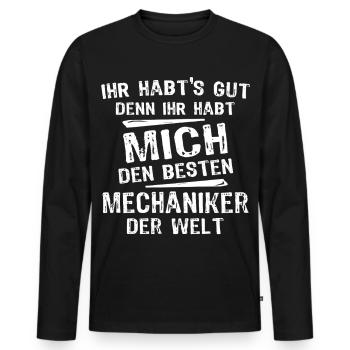mechanic - Men's Premium Organic Long Sleeve Shirt - black - Front - Nico (187cm)