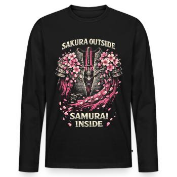 Fleurs de cerisier Sakura Fleurs de cerisier - T-shirt manches longues Premium bio Homme - noir - Devant - Nico (187cm)