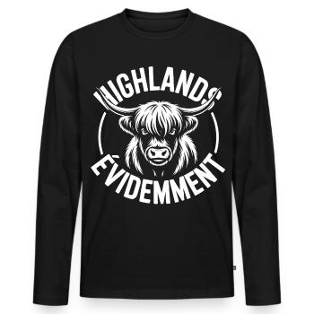 Highland-Kuh-Logo - Männer Premium Bio Langarmshirt - Schwarz - Vorne - Nico (187cm)