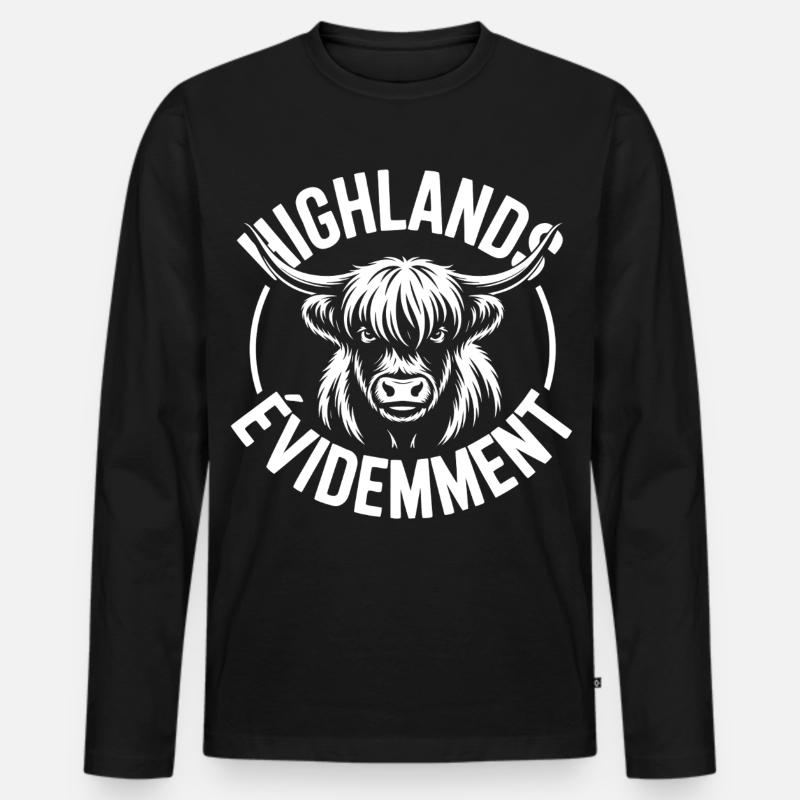 Highland-Kuh-Logo - Männer Premium Bio Langarmshirt - Schwarz