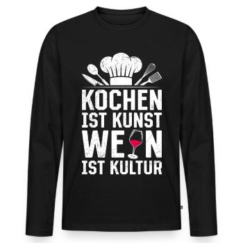 Chef COOKING IS AN ART WINE IS CULTURE - Men's Premium Organic Long Sleeve Shirt - black - Front - Nico (187cm)