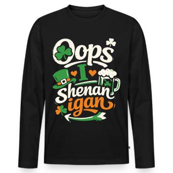Oups, je fais des bêtises Jeu de mots de la Saint-Patrick - T-shirt manches longues Premium bio Homme - noir - Devant - Nico (187cm)