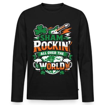 ShamRockin All Over The World - Men's Premium Organic Long Sleeve Shirt - black - Front - Nico (187cm)