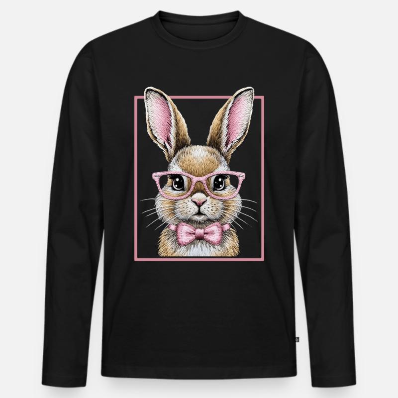 Cute Bunny mit Brille – Lustiges Hasendesign  - Männer Premium Bio Langarmshirt - Schwarz