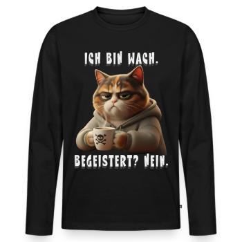 Ich bin wach begeistert nein Katze Kaffee - Männer Premium Bio Langarmshirt - Schwarz - Vorne - Nico (187cm)