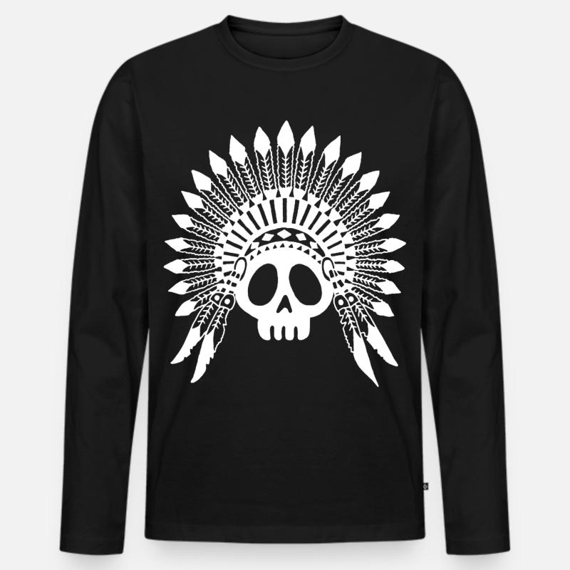 Indian Chief Skull (Weiß) - Männer Premium Bio Langarmshirt - Schwarz