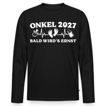 Onkel 2027 Bald wird's ernst Geschenk Baby - Männer Premium Bio Langarmshirt - Schwarz - Vorne - Nico (187cm)