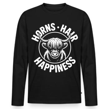 Horns Hair Happiness Highlands - Männer Premium Bio Langarmshirt - Schwarz - Vorne - Nico (187cm)