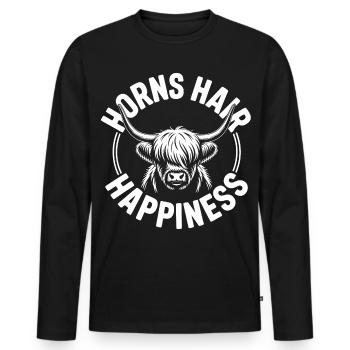 Horns Hair Happiness Highlands - Männer Premium Bio Langarmshirt - Schwarz - Vorne - Nico (187cm)
