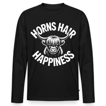 Horns Hair Happiness Highlands - Men's Premium Organic Long Sleeve Shirt - black - Front - Nico (187cm)