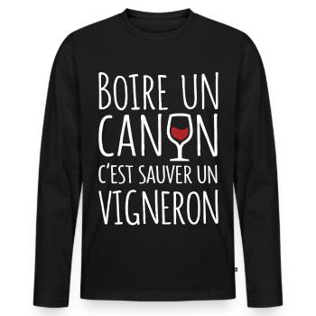 Boire Un C’est Sauver Un Vigneron Humour Vin - T-shirt manches longues Premium bio Homme - noir - Devant - Nico (187cm)