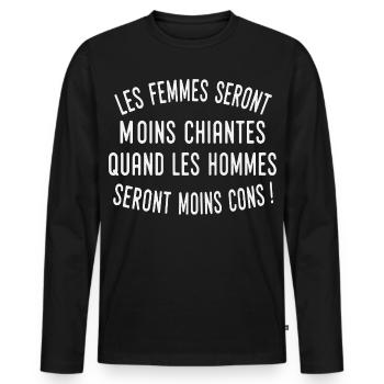 Les Femmes Seront Moins Chiantes Humour Couple - T-shirt manches longues Premium bio Homme - noir - Devant - Nico (187cm)