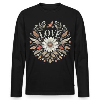 Love Flower Motif Gift for Lovers Partner - Men's Premium Organic Long Sleeve Shirt - black - Front - Nico (187cm)